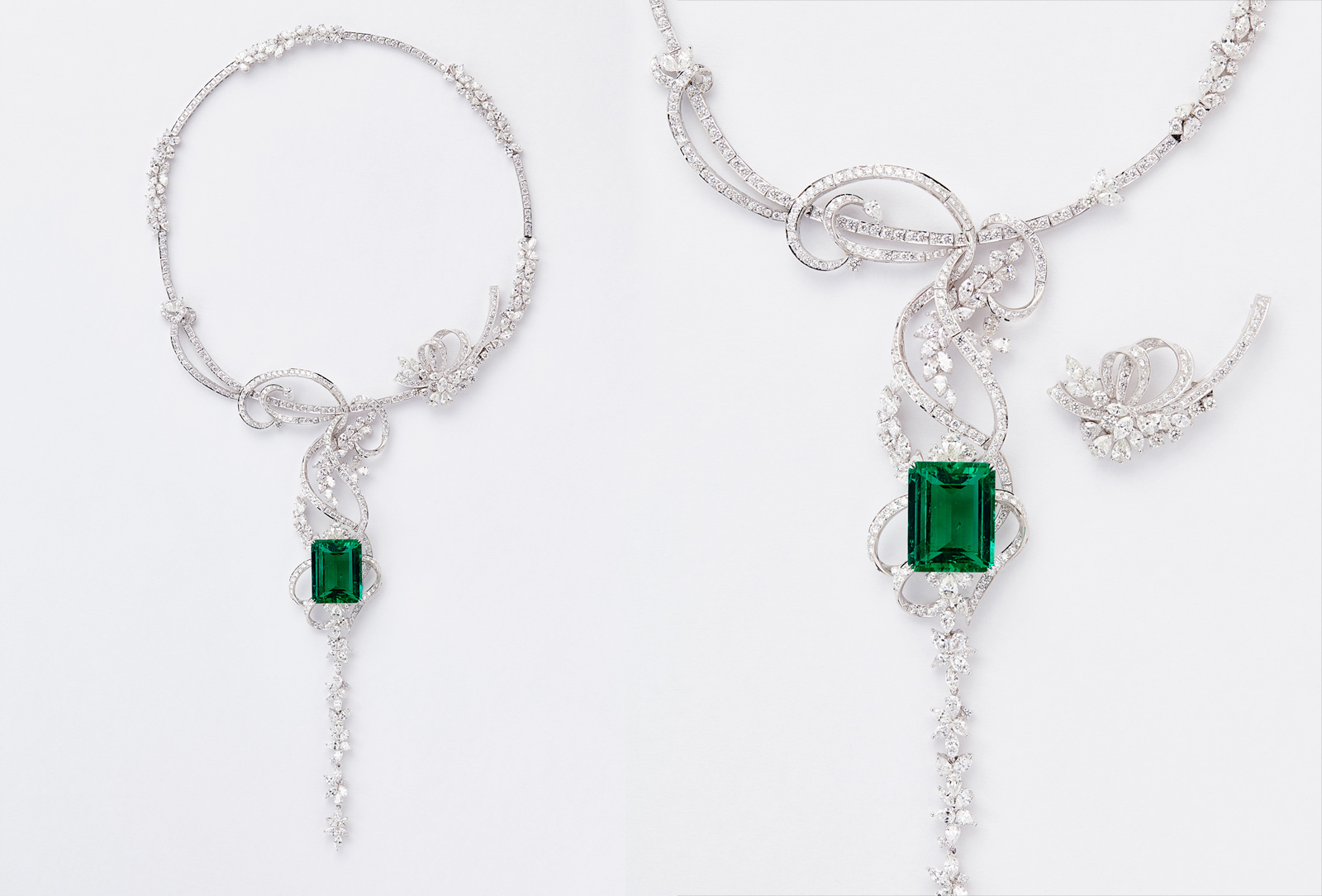 Qiu Fine Jewelry necklace with 32.86 cts Colombian emerald and diamonds
