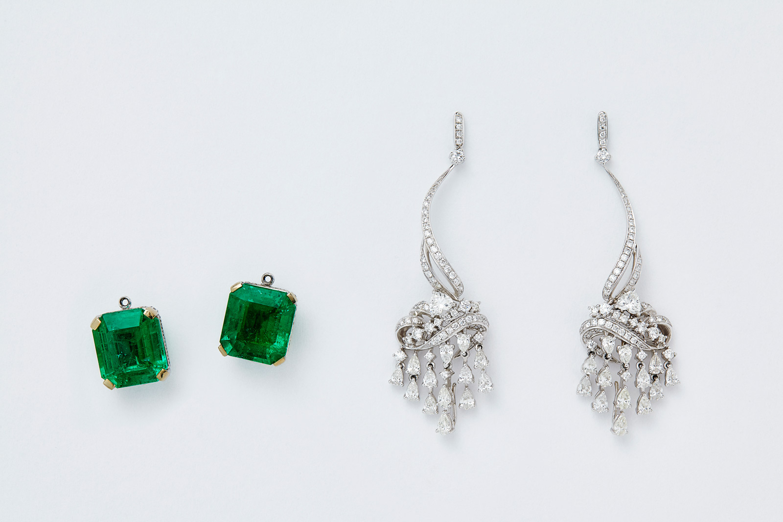 Qiu Fine Jewelry 3 in 1 earrings with Colombian emeralds 10 cts each and diamonds