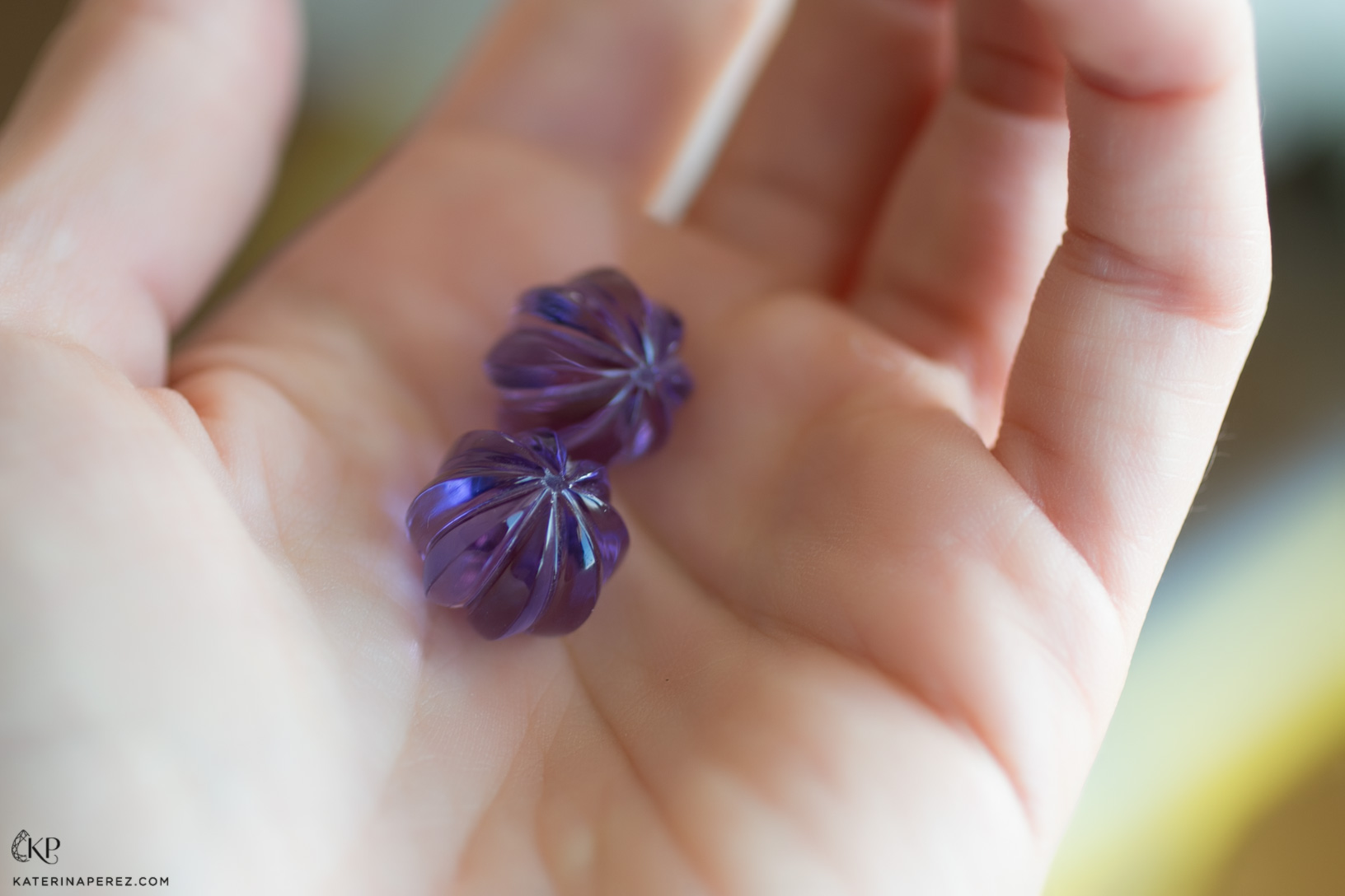  Amethyst beads carved at Dharmendra Tank's factory in Jaipur
