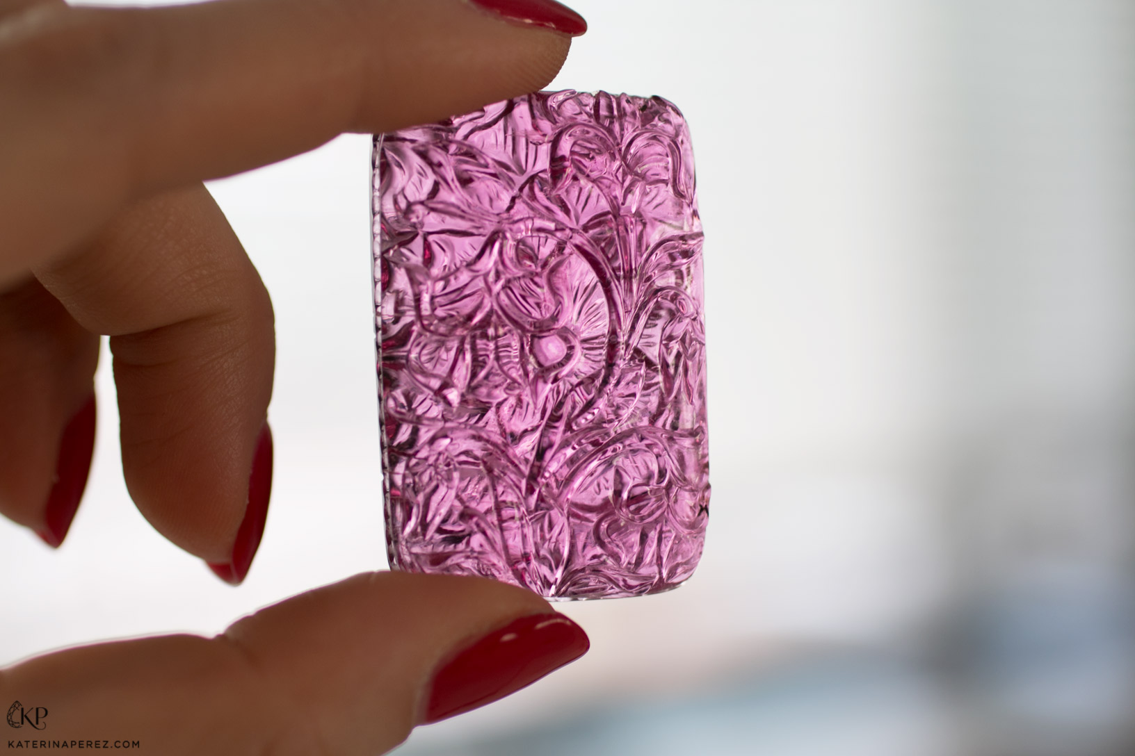 Tourmaline carved at Dharmendra Tank's factory in Jaipur