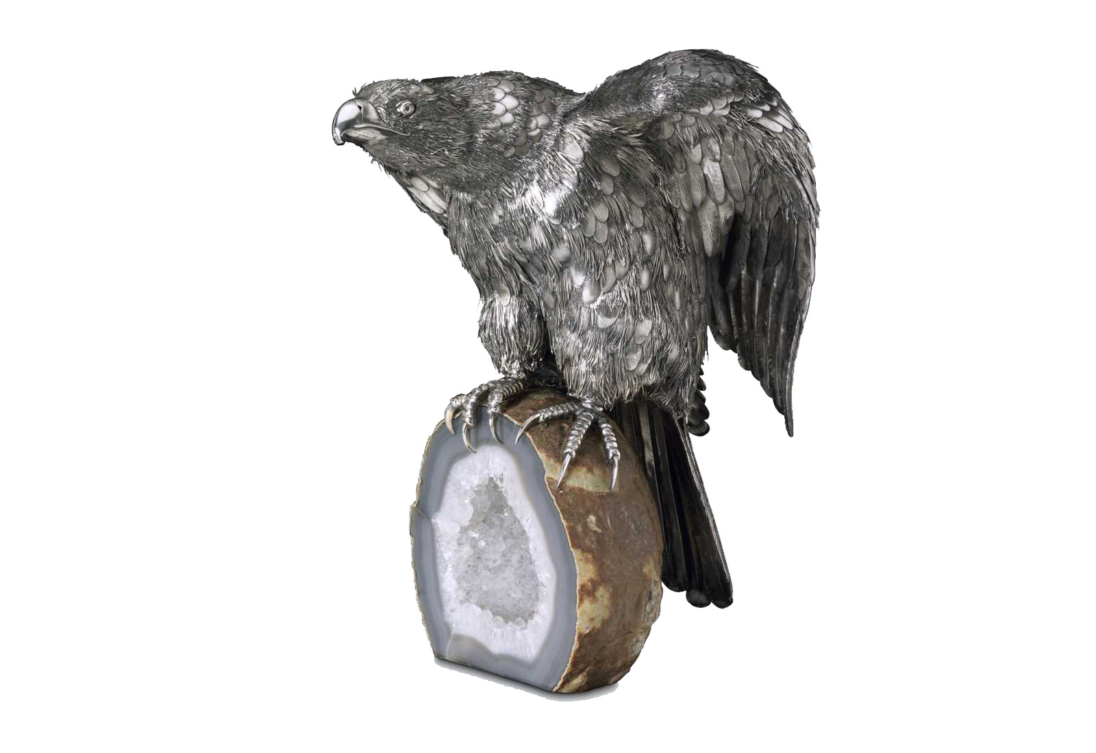 Buccellati Sterling Silver Eagle ornament, perched on a geode crystal
