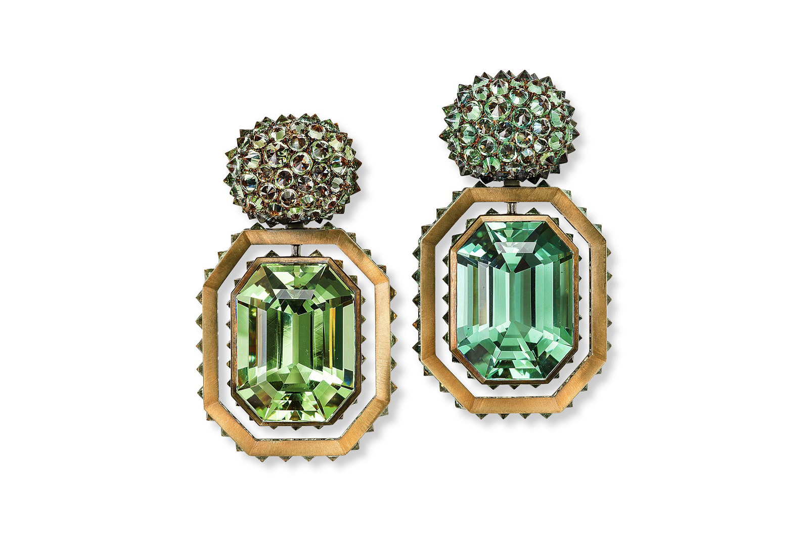  Hemmerle earrings comprised of sapphires, beryls, white gold, and brass - image courtesy of Hemmerle