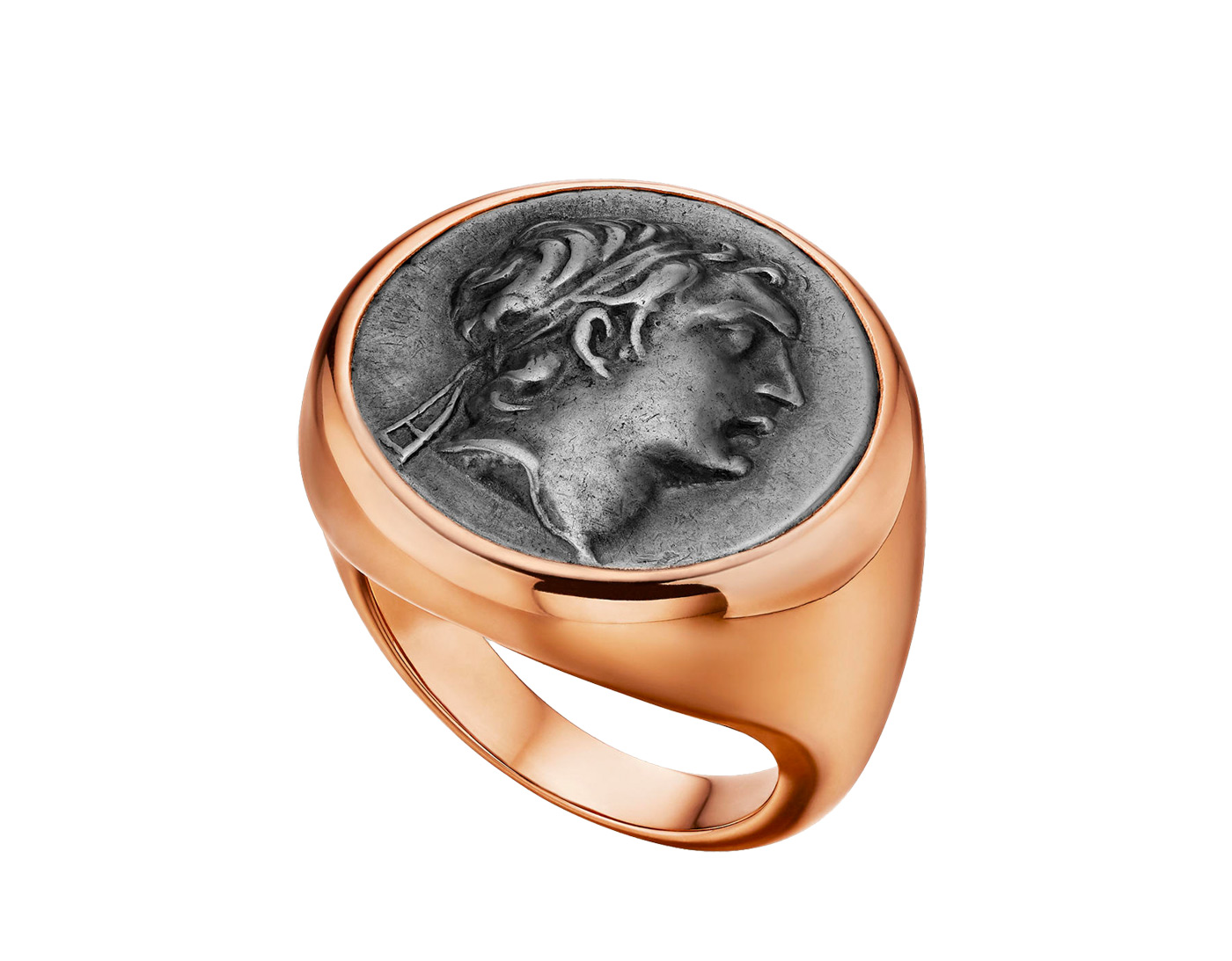 Bulgari 'Monete' 18k rose gold ring with antique coin