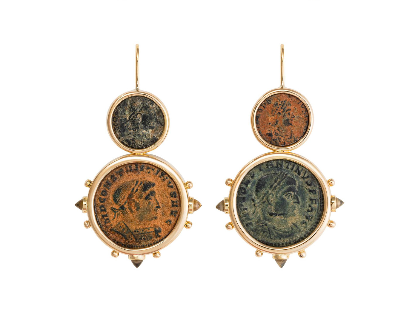  Dubini Authentic Roman Imperial bronze coins set in 18k yellow gold