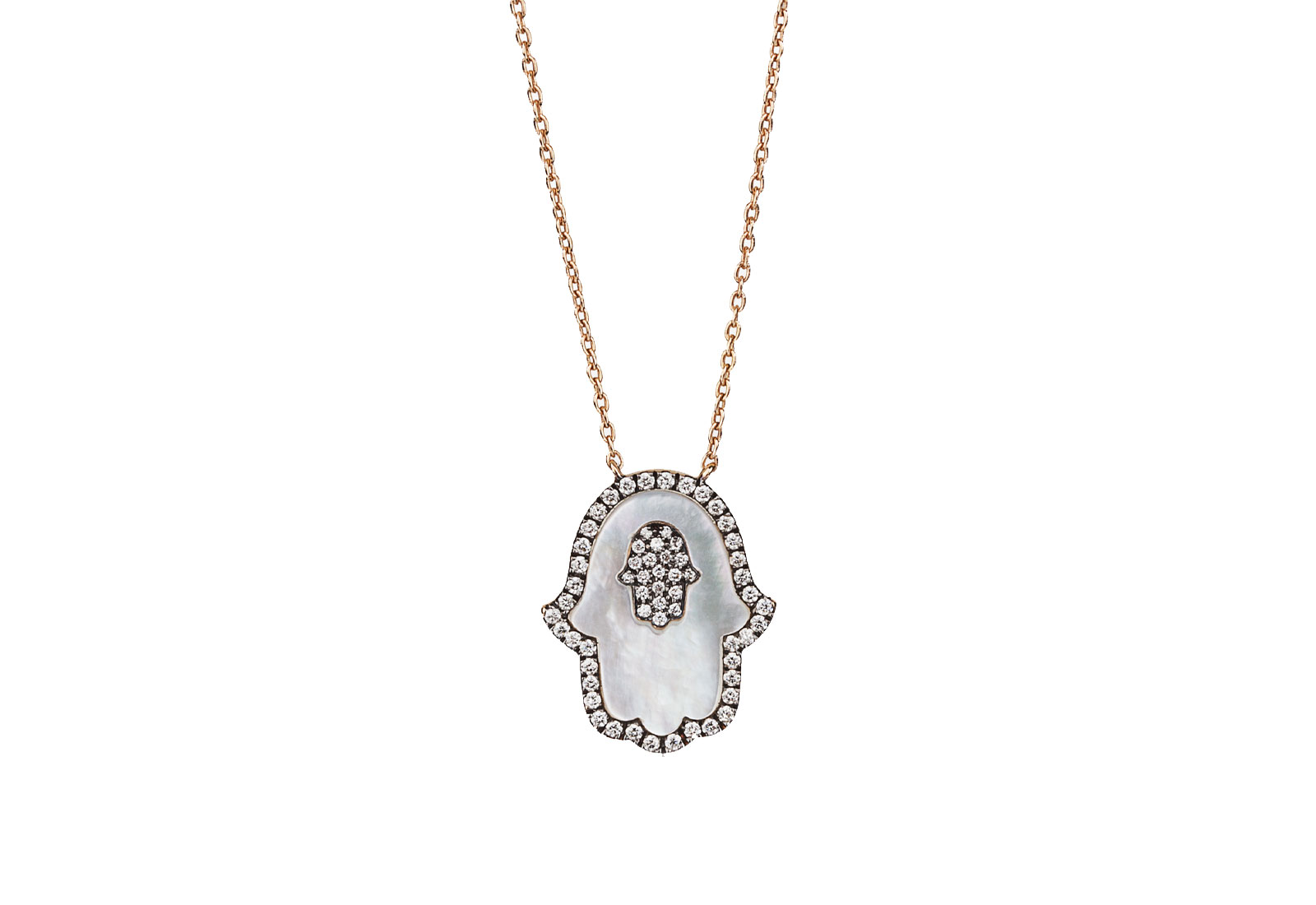 Molu Hamsa hand in mother-of-pearl and diamonds