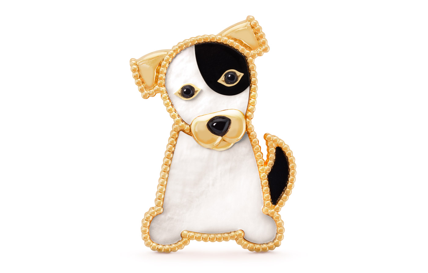  Van Cleef&Arpels Lucky Animals brooch with mother-of-peals and onyx in yellow gold
