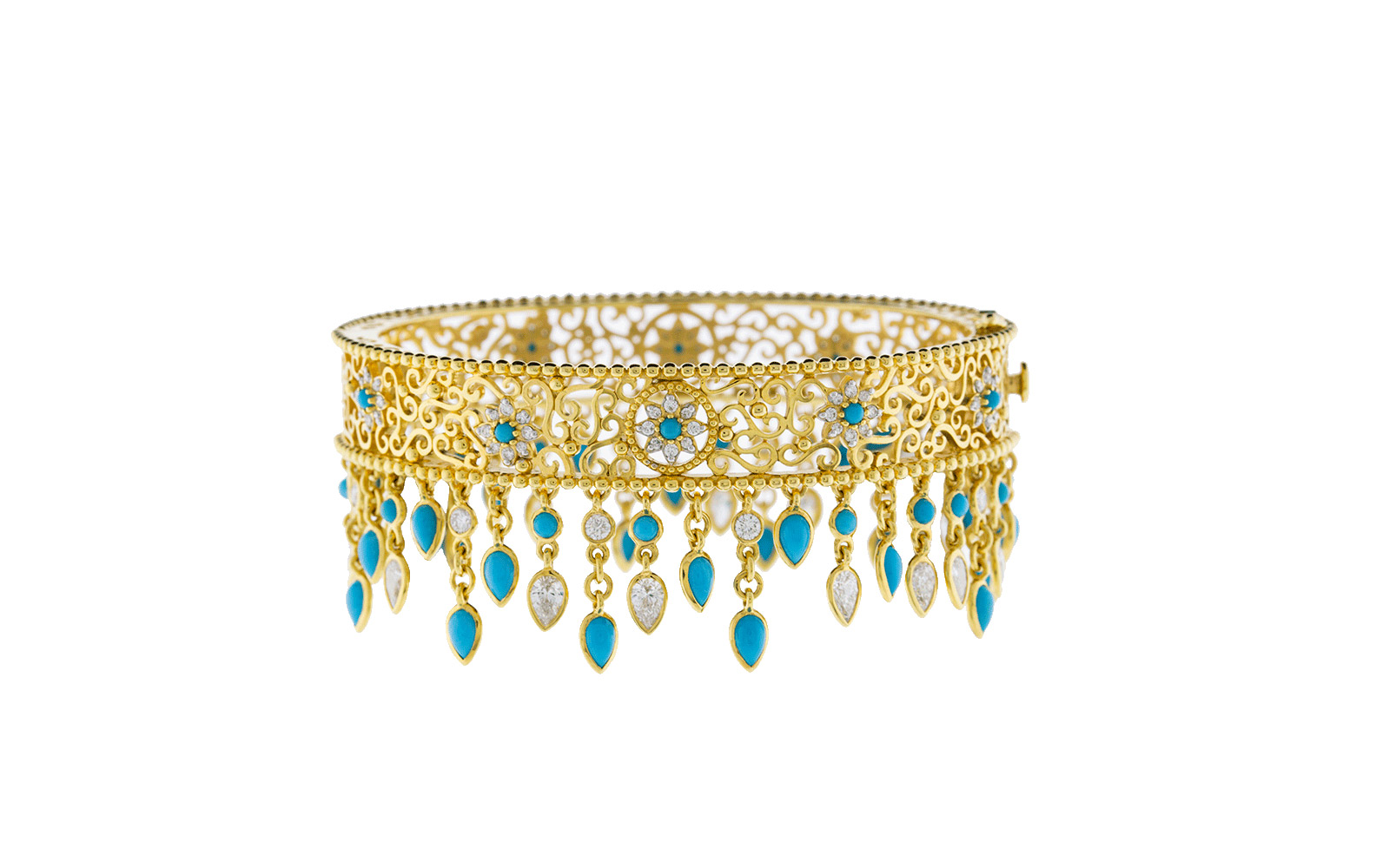 BUDDHA MAMA Sleeping Beauty Turquoise And Diamond Filgree Bangle  $34,400