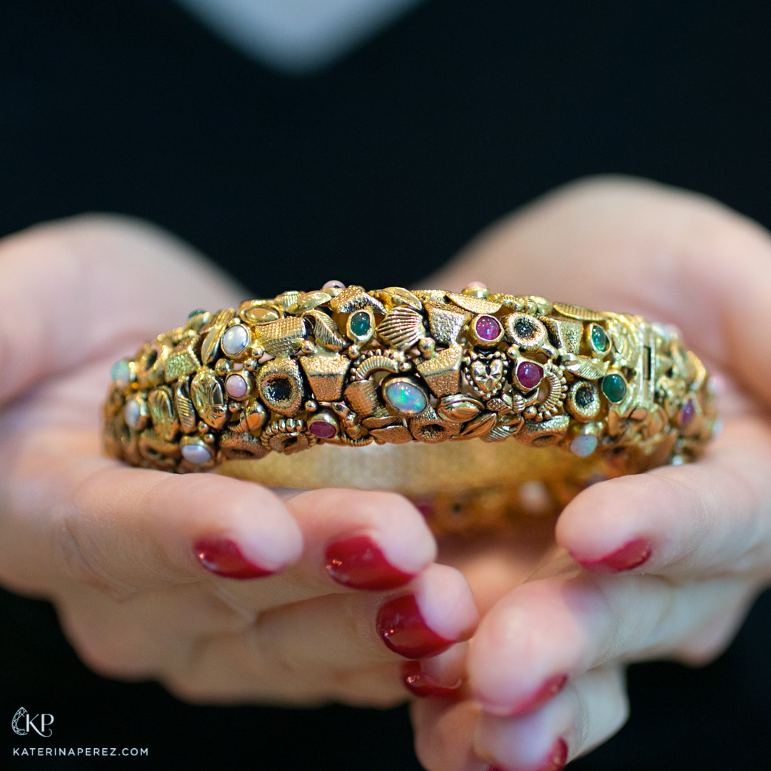  Jaipur Gems Gorgeous Gold bangle with a variety of gemstones 