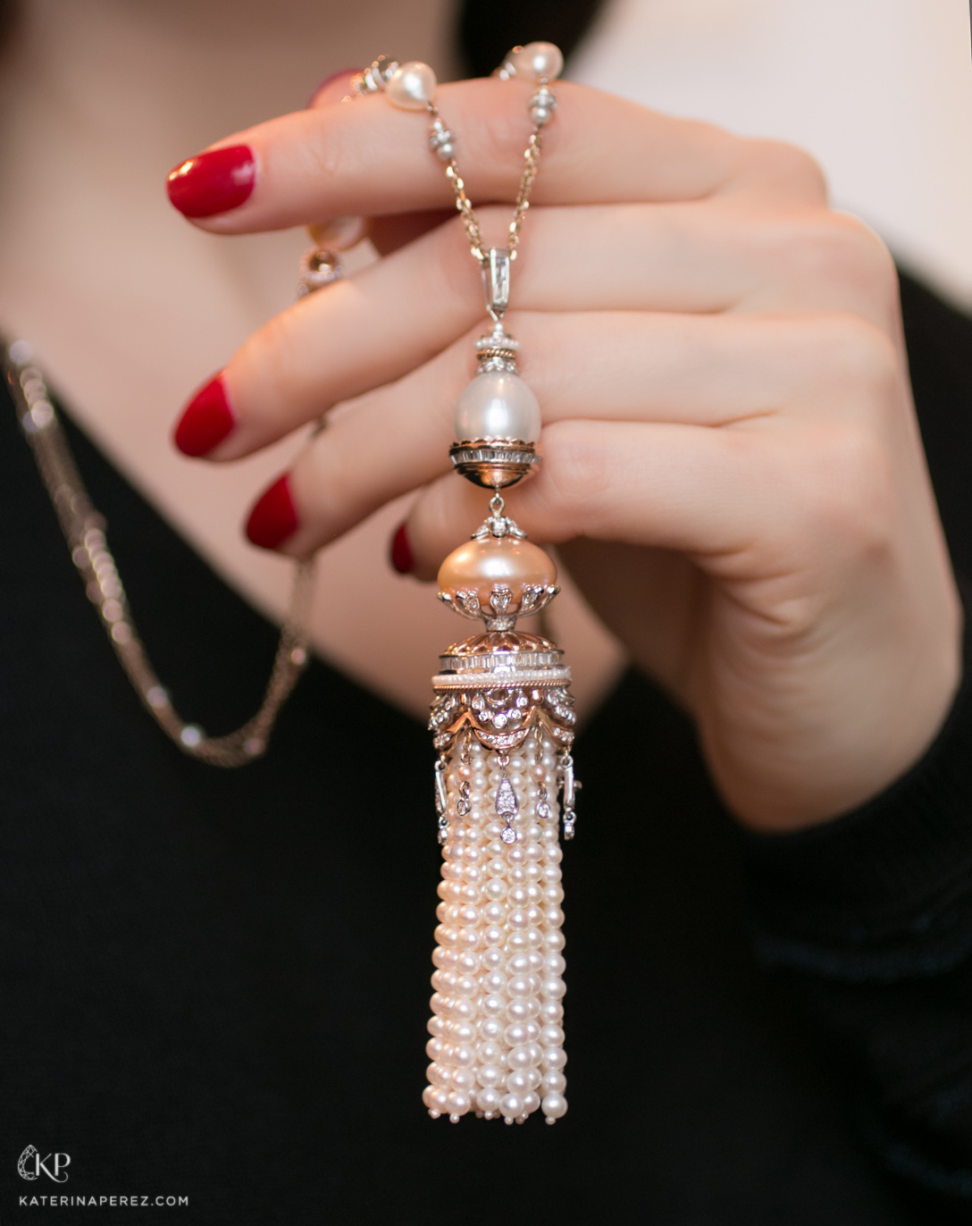  Moksh Jewellery tassel necklace with pearls and diamonds