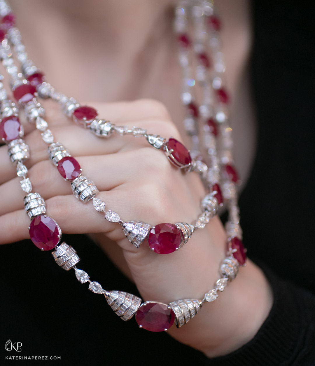  Araya necklace with rubies and baguette diamonds