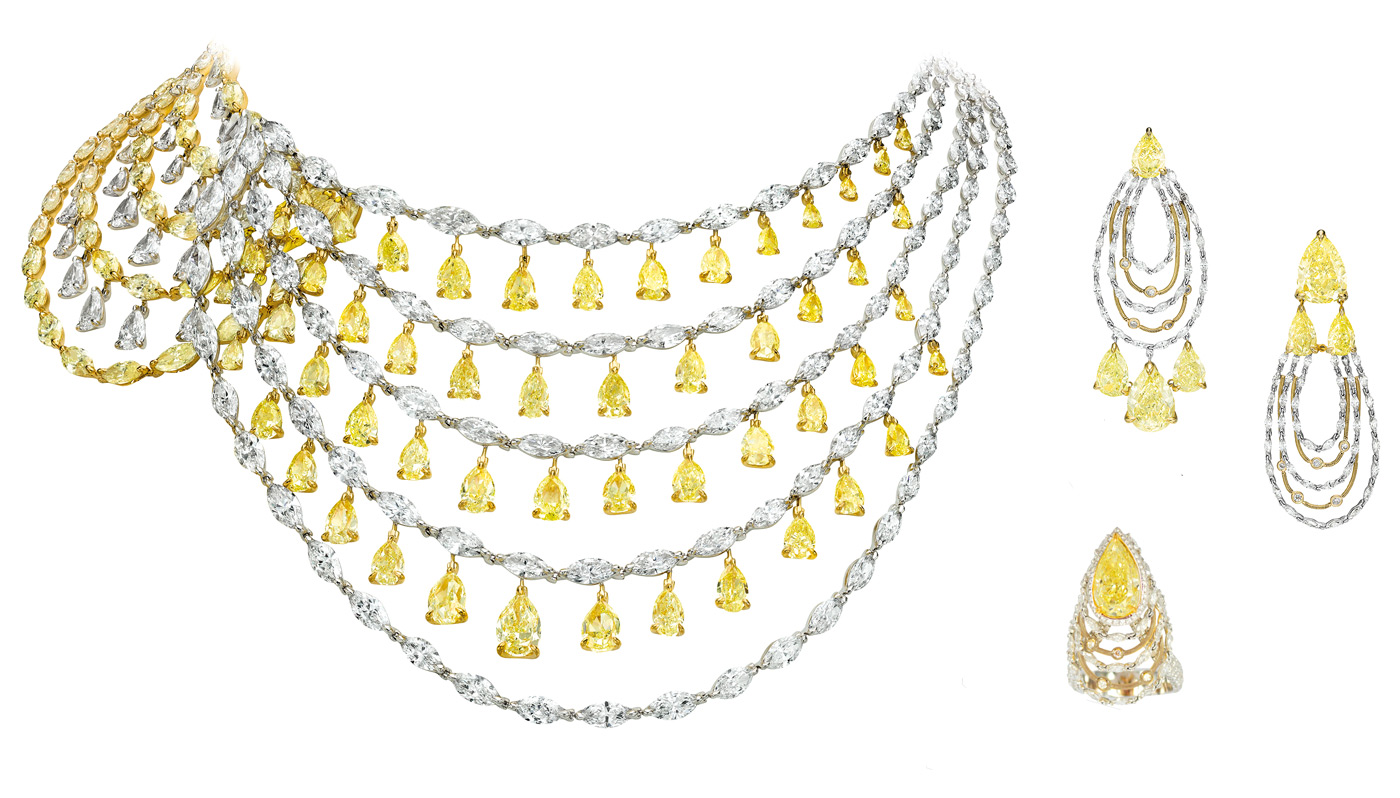 Boghossian yellow and colourless diamond set 