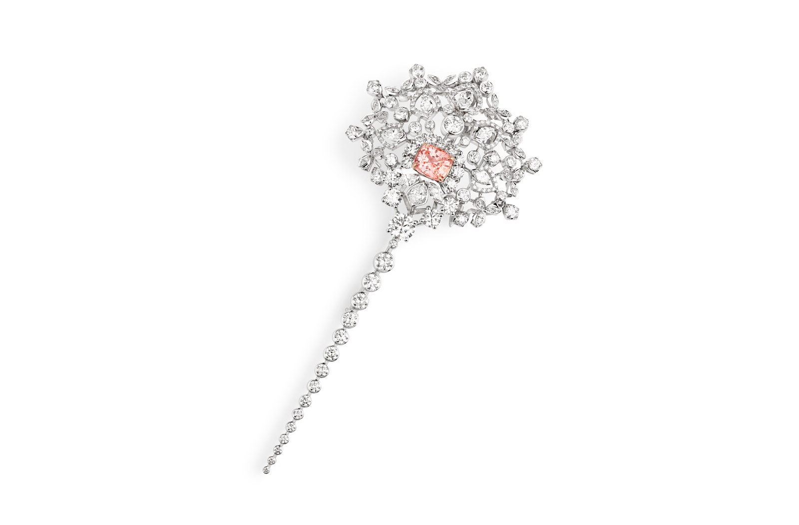 <p>Chaumet ‘Promenades Imperiales’ brooch in 18k white gold, with a 1.92ct  Madagascan Padparadscha sapphire and diamonds</p>
