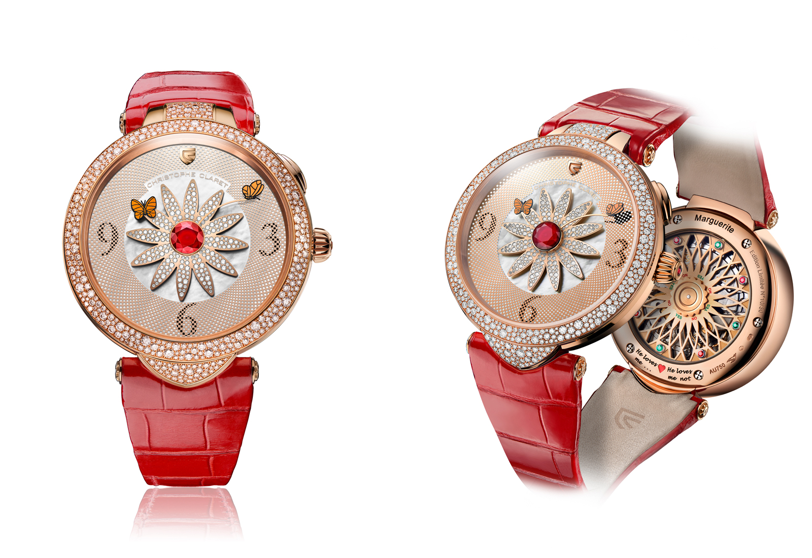  Christophe Claret 'Marguerite' watch, with 18k rose gold dial, central ruby, and diamond bezel 
