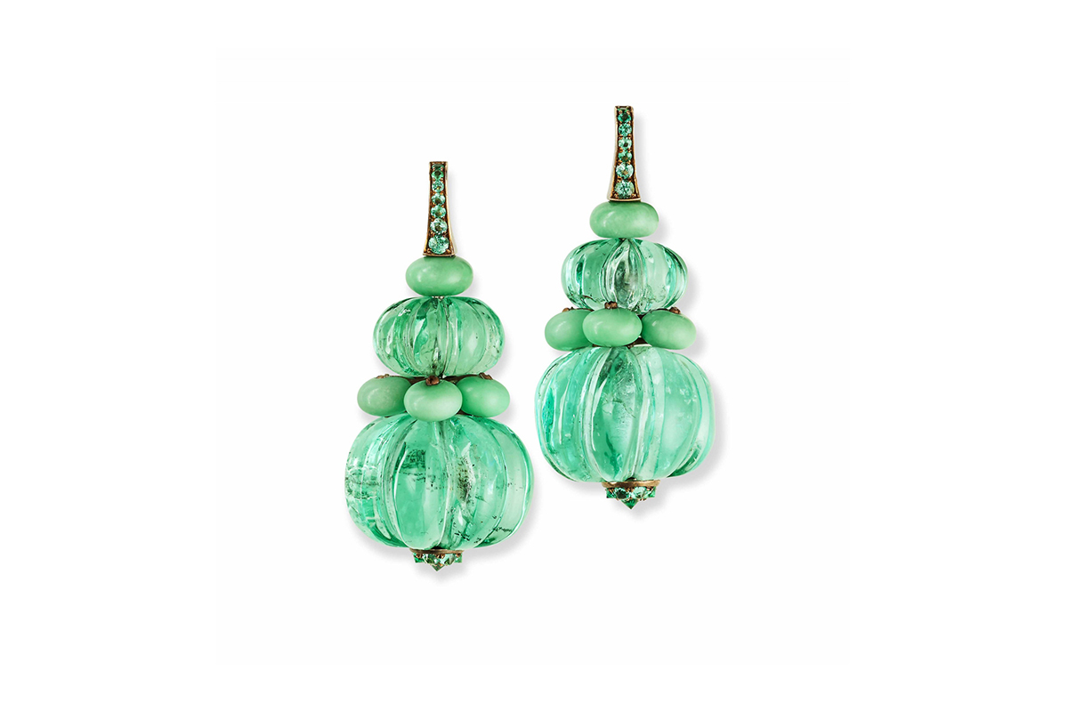  Hemmerle earrings in emerald, variscite, bronze and white gold posts