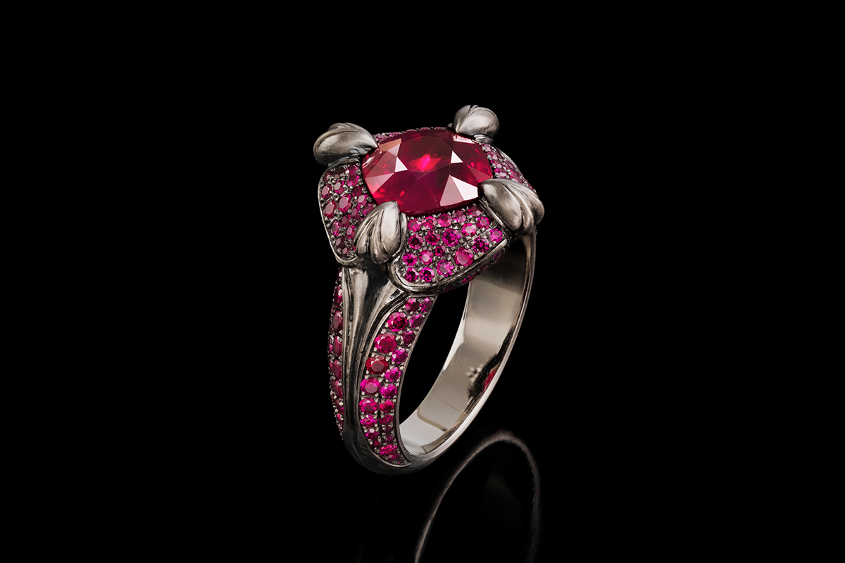  Otto Jakob 'Anat' ruby micro pavé-set ring with central Burmese ruby