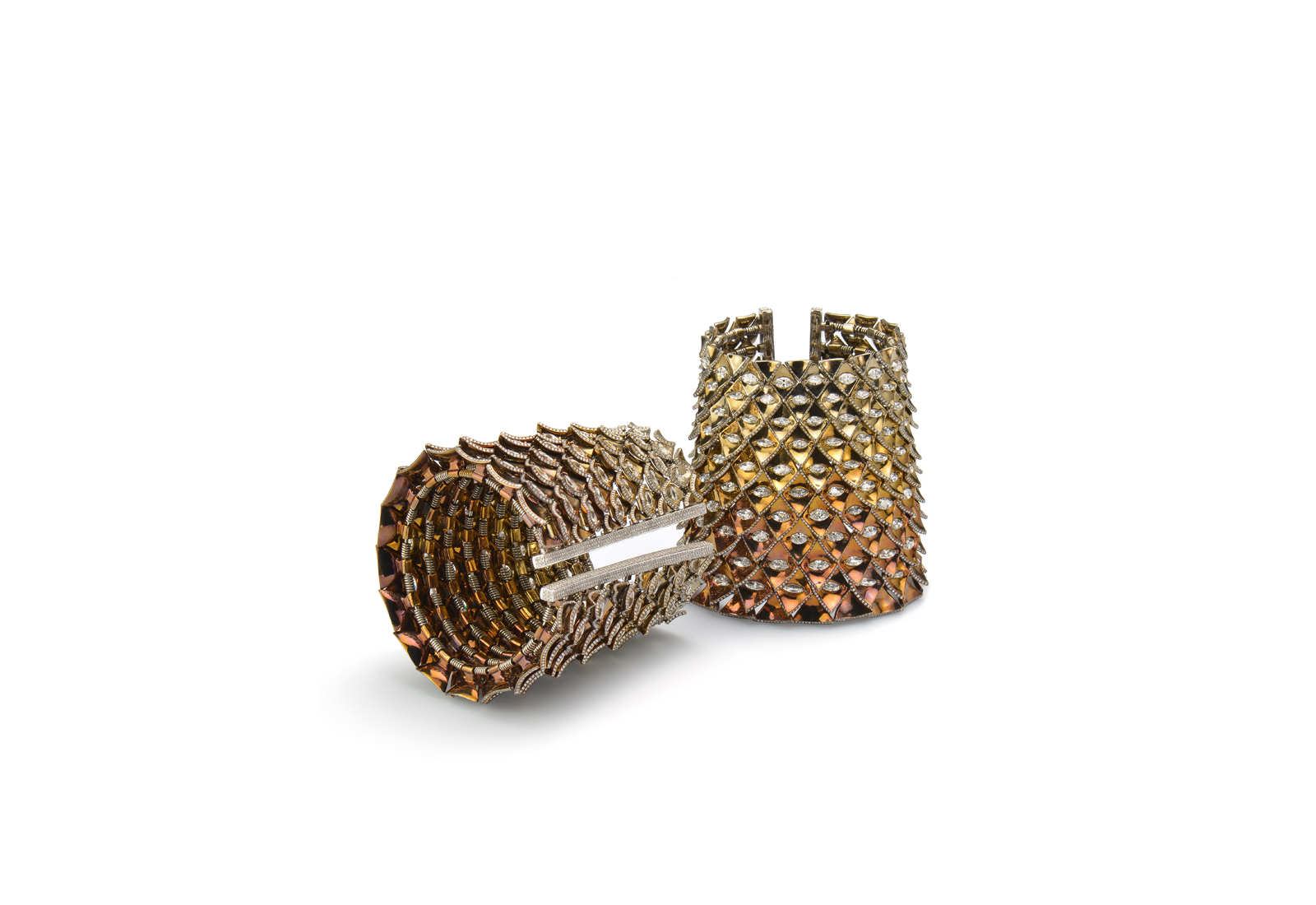Glenn Spiro 'Sirene' cuffs in 124.63cts diamonds, set in titanium and 18k white gold