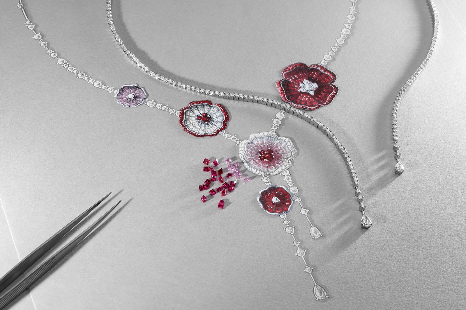 Stenzhorn Sakura necklace with rubies, pink sapphires and diamonds