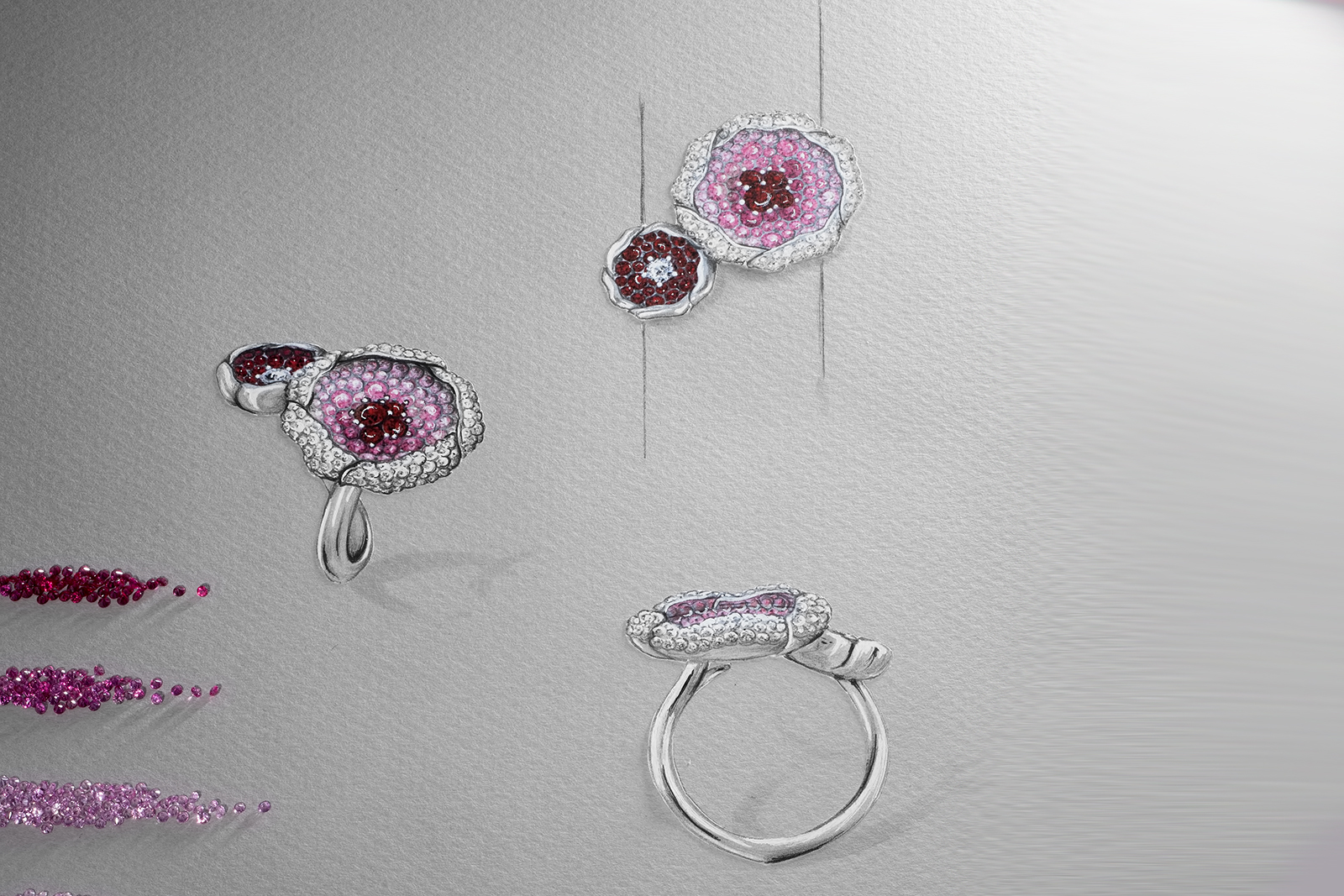  Stenzhorn Sakura ring with rubies, pink sapphires and diamonds
