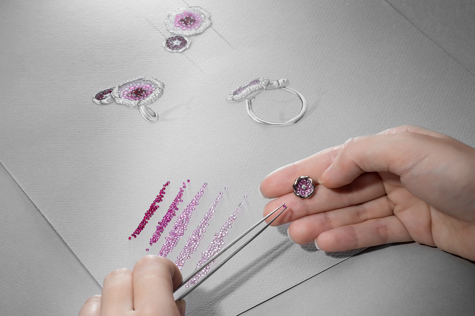  Stenzhorn Sakura ring with rubies, pink sapphires and diamonds