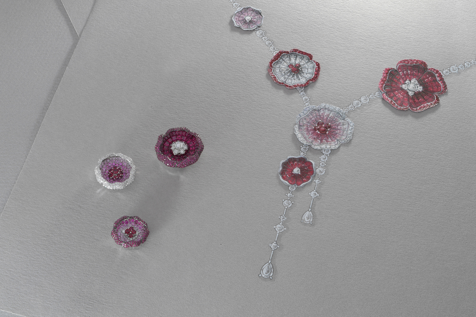 Stenzhorn Sakura necklace with rubies, pink sapphires and diamonds