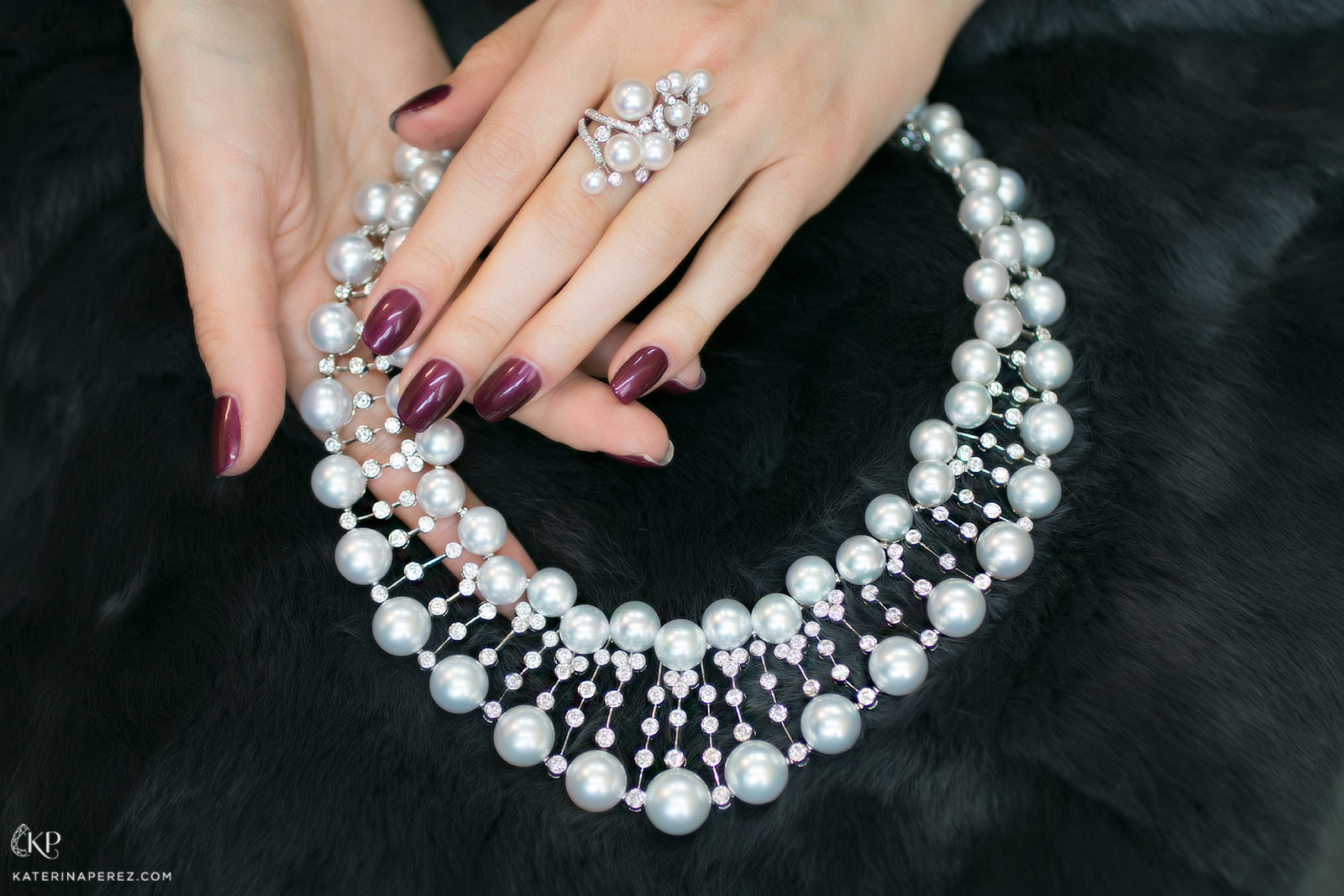 YOKO London necklace and ring with pearls and diamonds