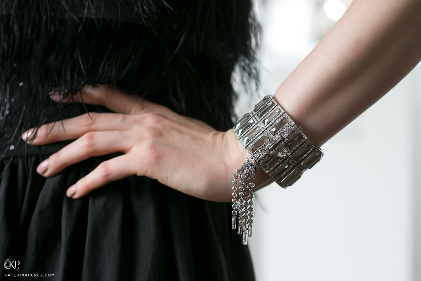 Details: Swarovski Atelier Art Deco bracelet in white gold with created diamonds and crystals