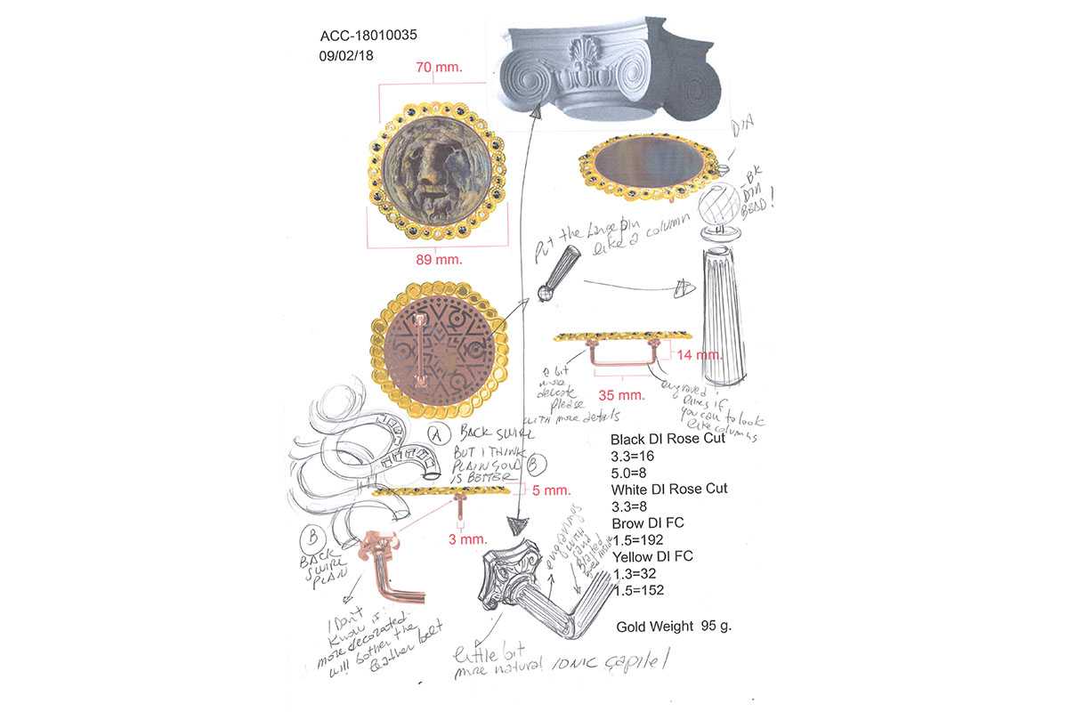 Alessio Boschi's sketch of the belt buckle from Dandy collection