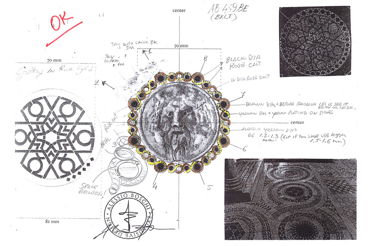  Alessio Boschi's sketch of the belt buckle from Dandy collection