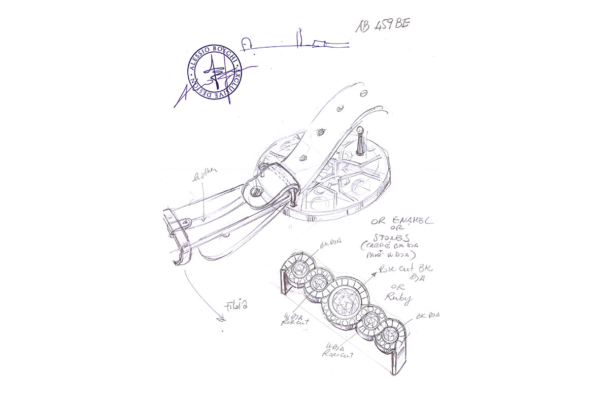  Alessio Boschi's sketch of the belt buckle from Dandy collection