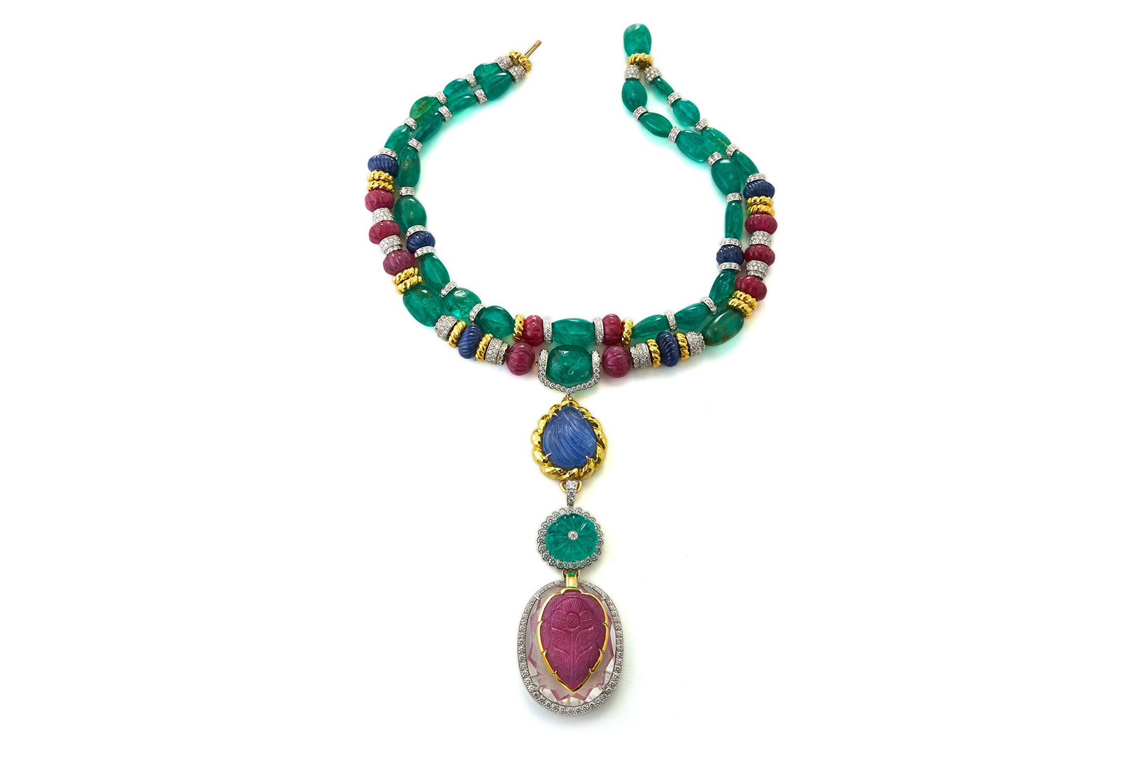  David Webb necklace with emeralds, sapphires, rubies and diamonds