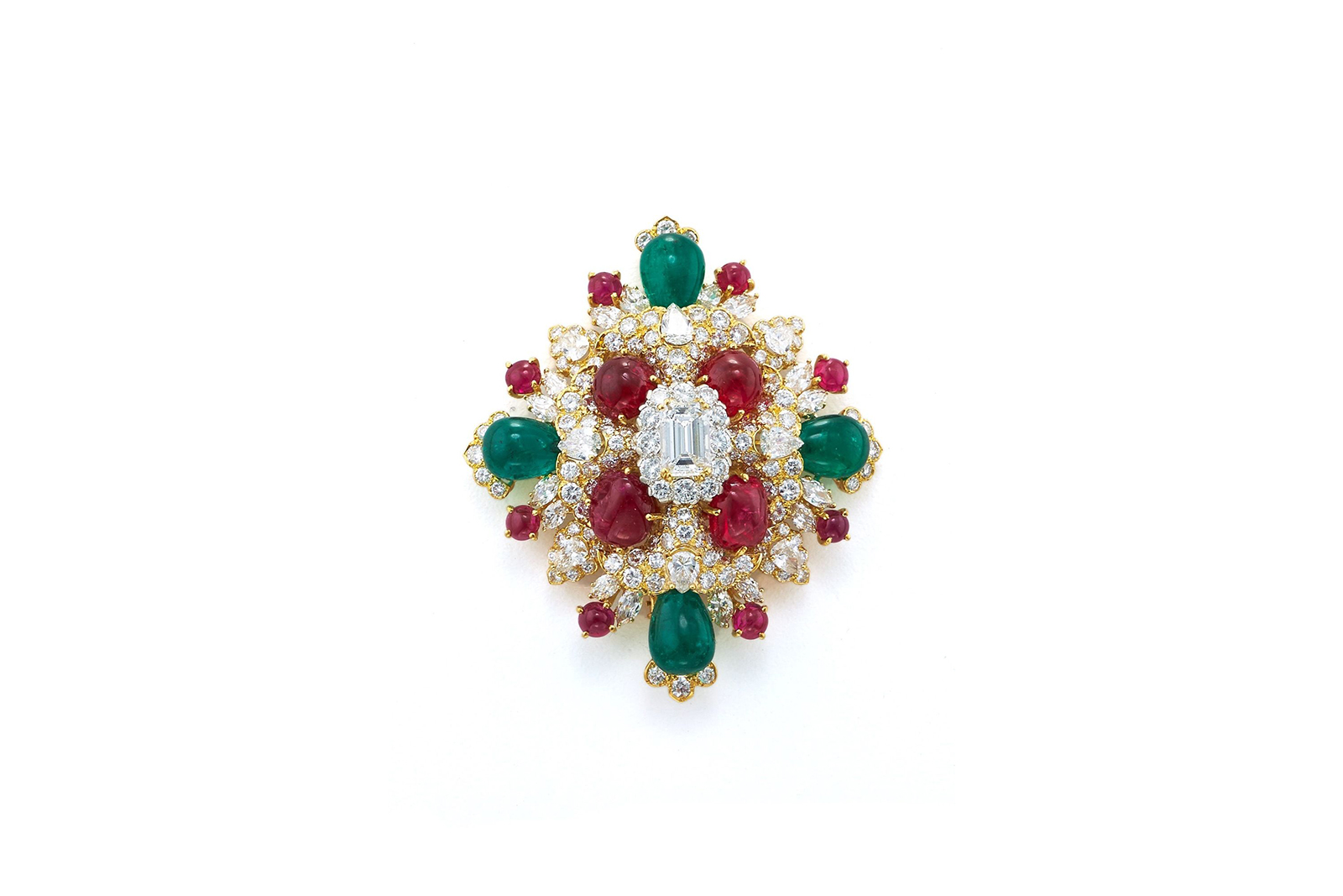  David Webb brooch with emeralds, rubies and diamonds