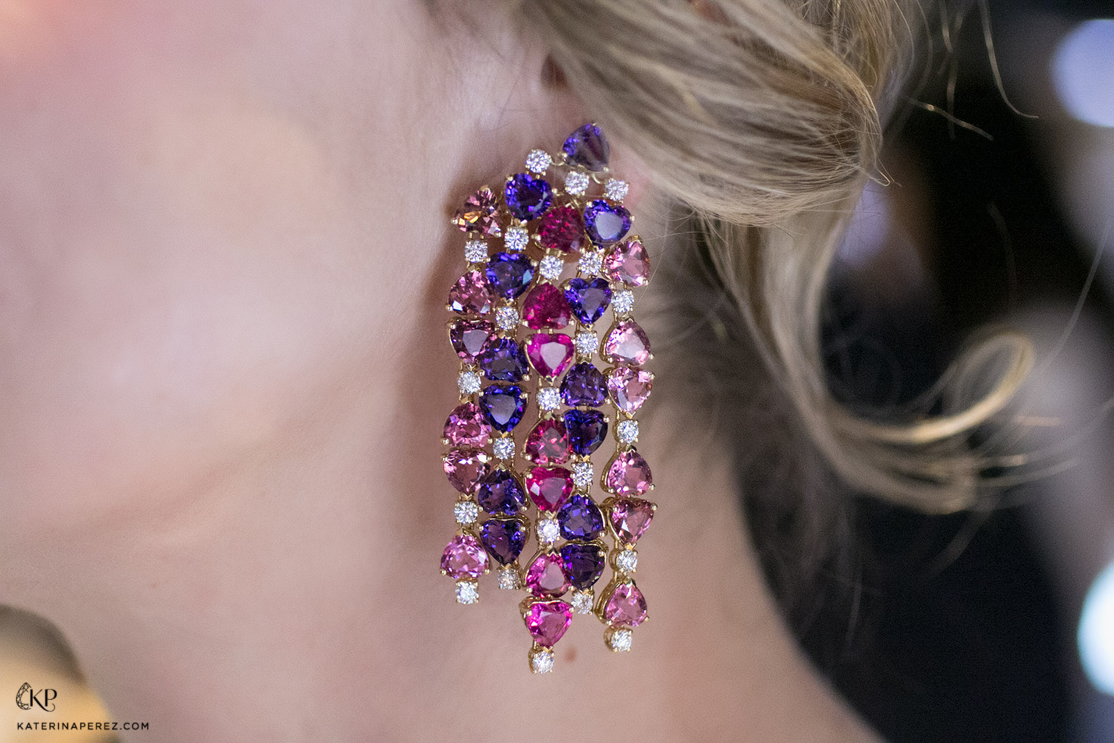  Veschetti ‘Heartbeat’ earrings in fancy cut heart shaped tourmaline, rubellites, amethysts, with brilliant cut diamonds 