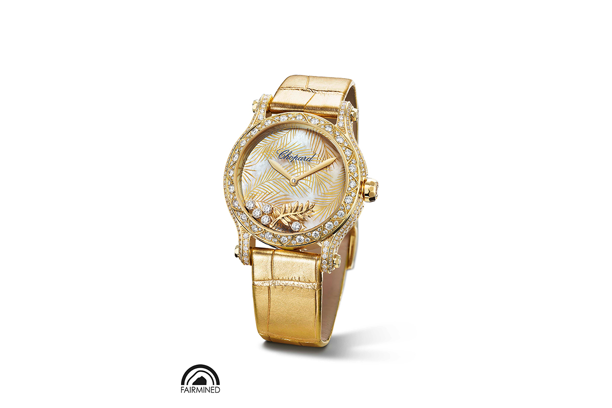  Chopard 'Happy Palm' watch in 100% ethically fair mined 18k gold, mother of pearl dial and brilliant cut diamonds