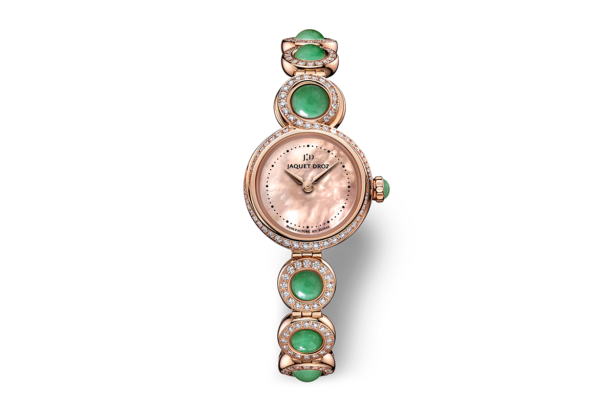  Jaquet Droz 'Lady 8 Petite' watch with jade, diamonds and mother of pearl dial