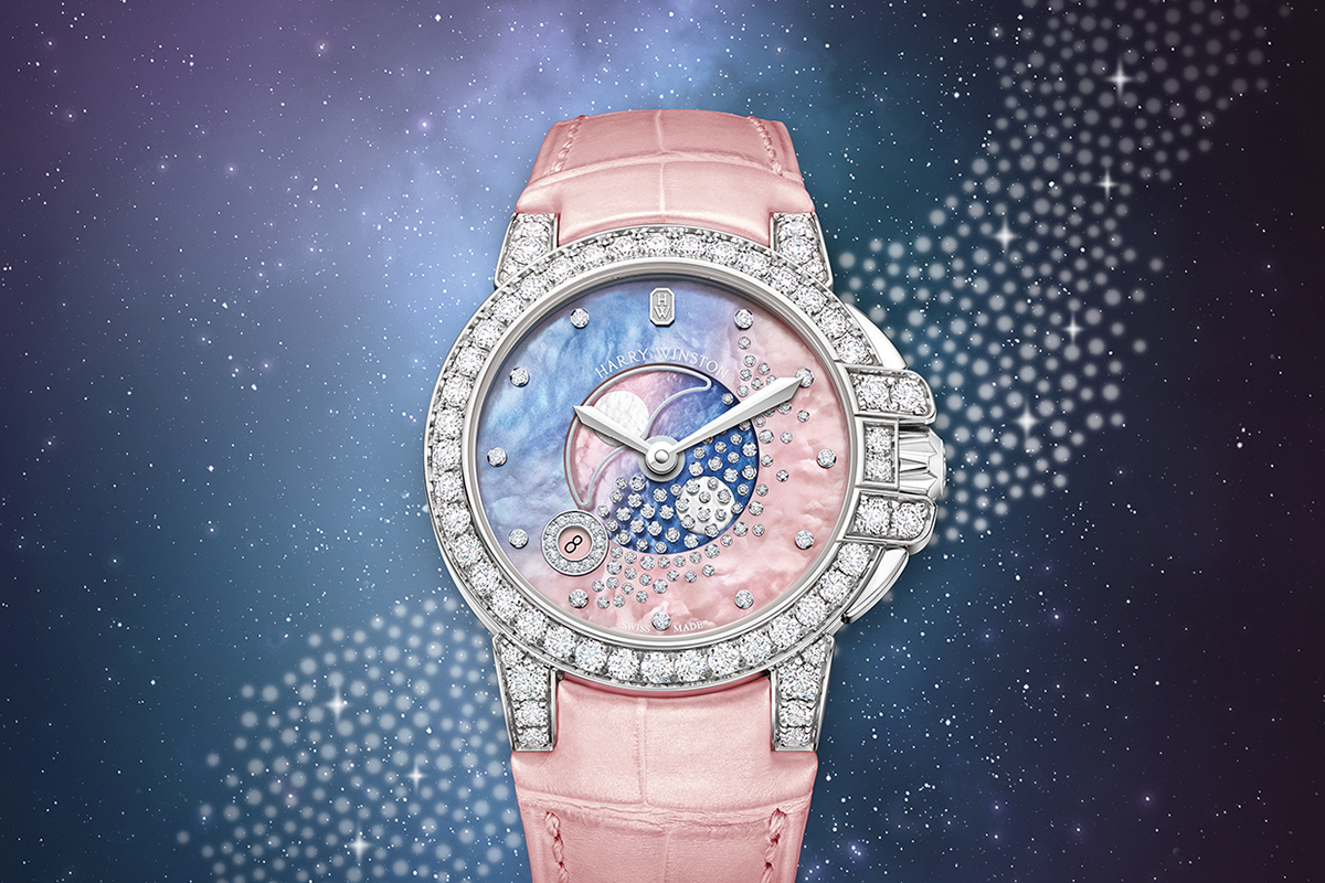 Harry Winston ‘Ocean Moon Phase’ watch with mother of pearl dial and diamond bezel