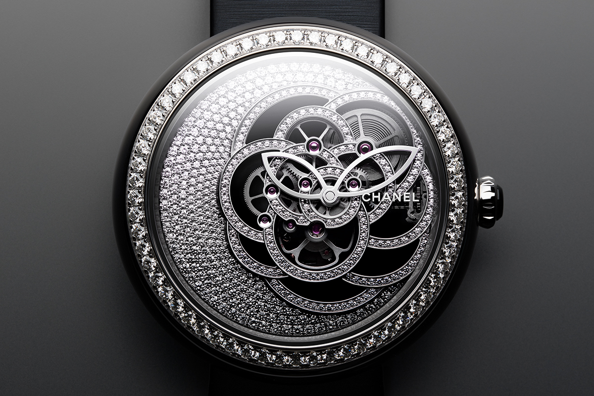 Chanel 'Calibre 2.1 Camelia Skeleton' with pavé diamond dial and bezel