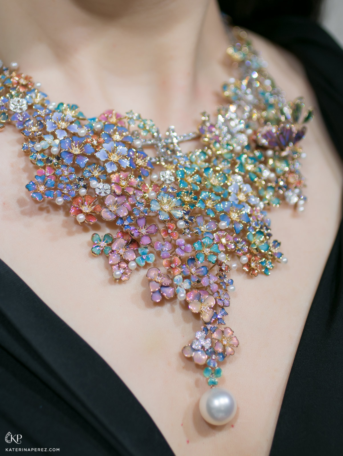  Shirley Zhang 'Eternal Flower' necklace with diamonds, pearls, enamel and 18 karat gold