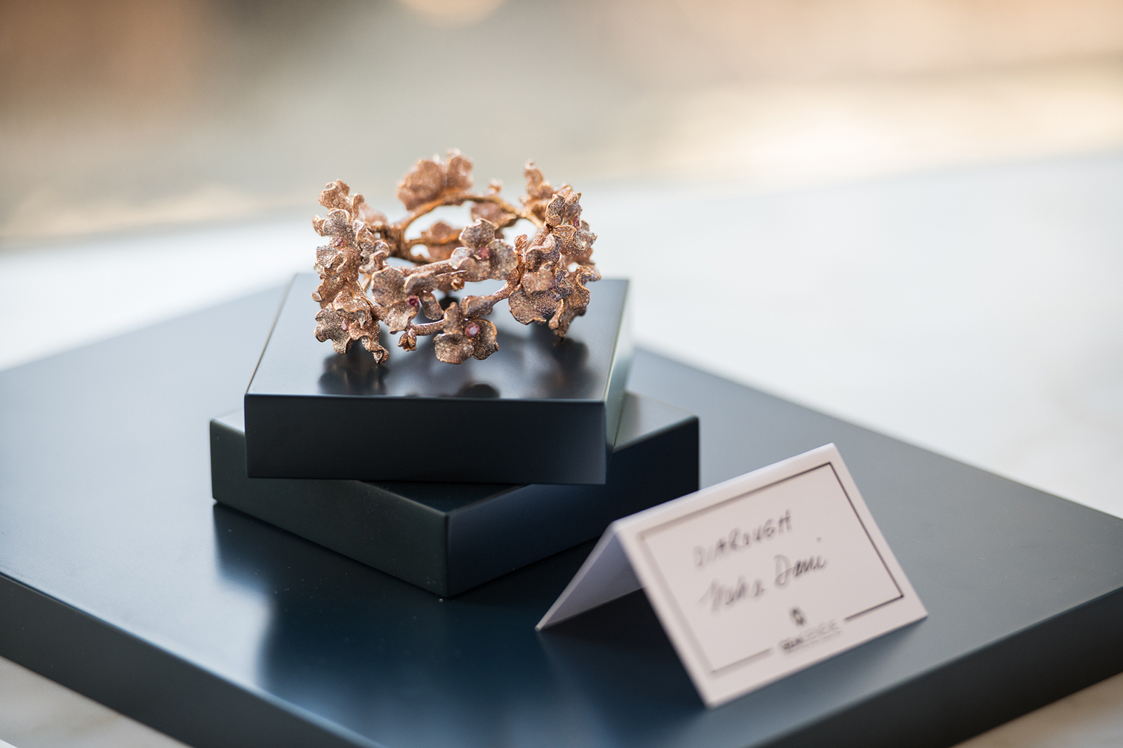 Neha Dani 'Amarente' cuff in pink diamonds with 18k yellow gold, set in platinum