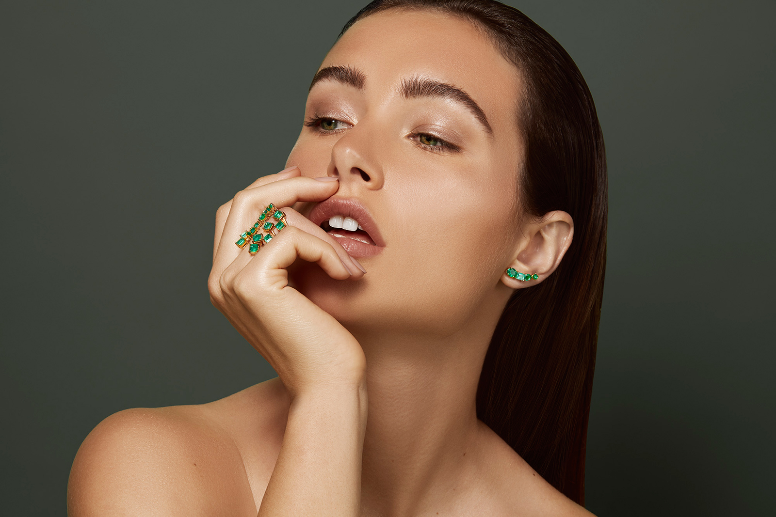 House of Meraki 'Blizzard' emerald ring and 'Salix' emerald earrings