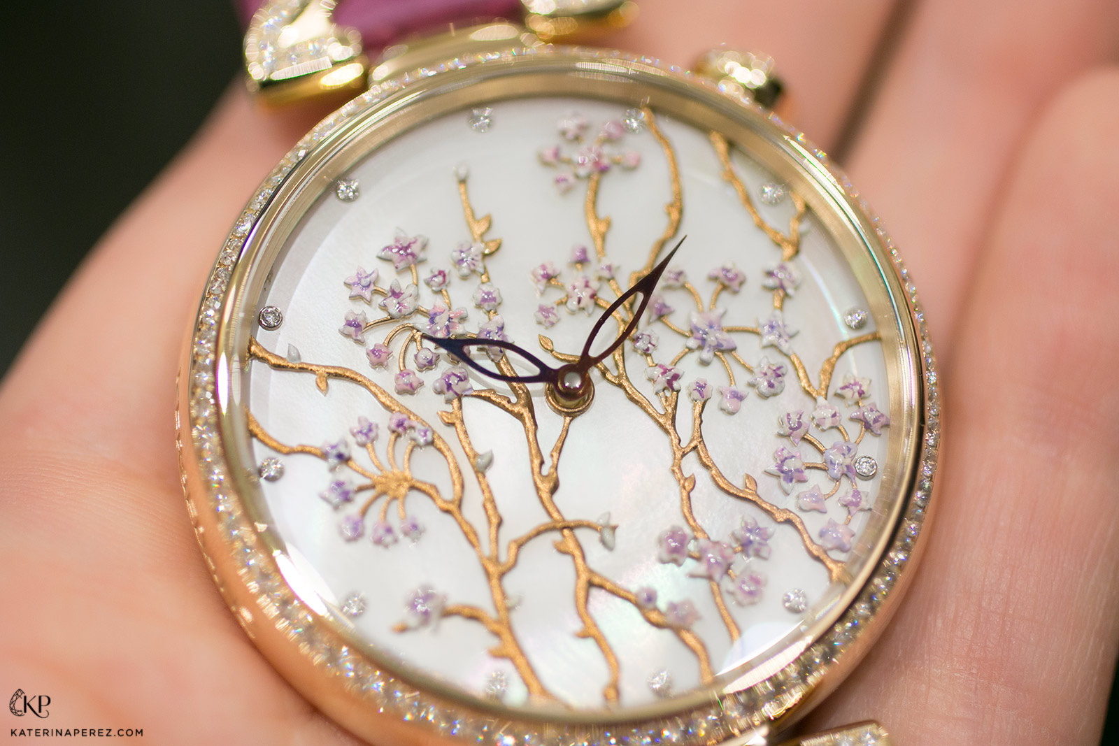  Kerbedanz 'White Flowers' watch with mother of pearl, filigree and enamel detail dial