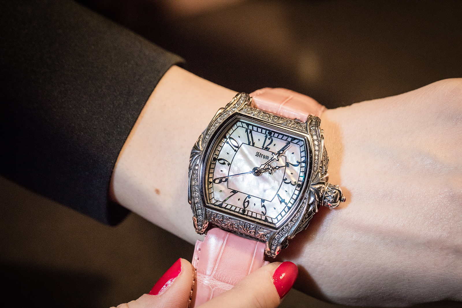  Strom 'Argentum Diamond Bezel' watch with mother-of-pearl dial