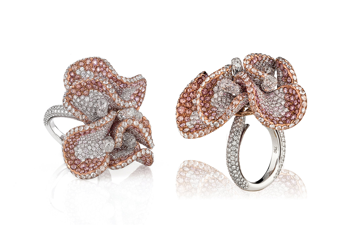  Neha Dani 'The Pink Magnolia' ring in colourless and pink diamonds