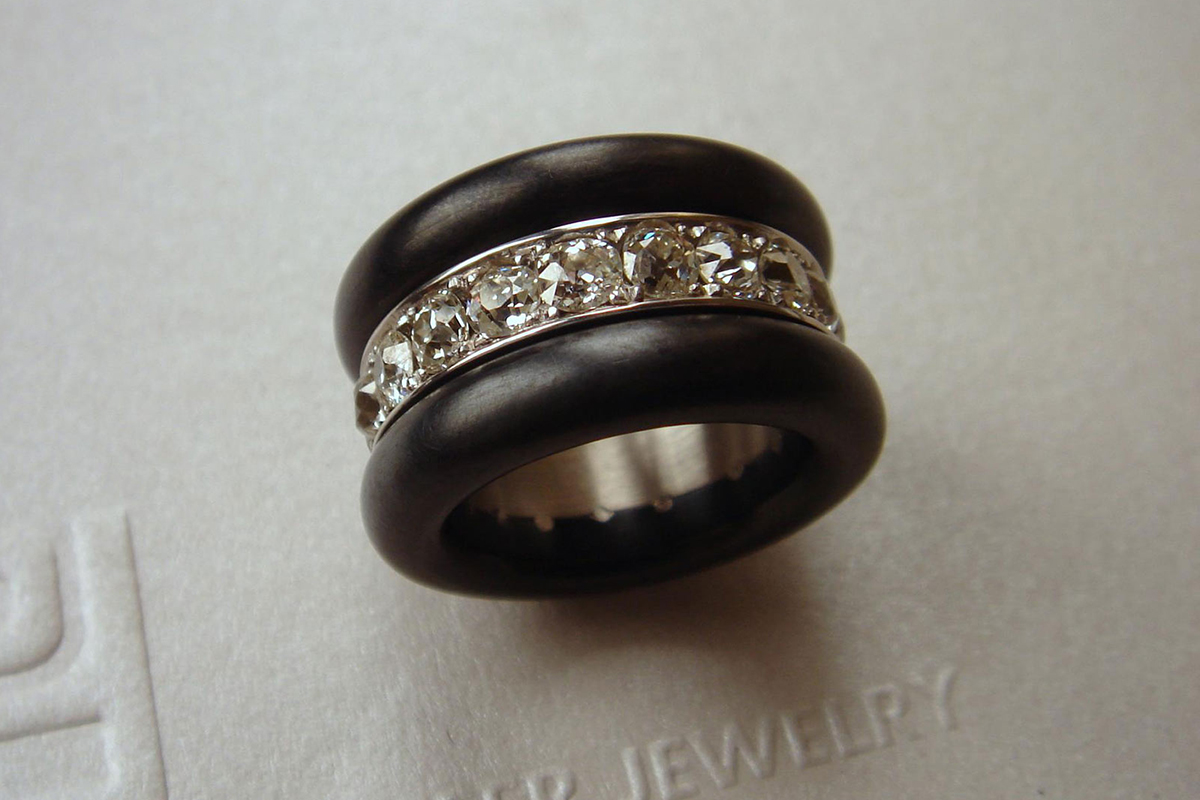  Philippe Pfeiffer re-designed bespoke antique diamond ring in ebony and white gold