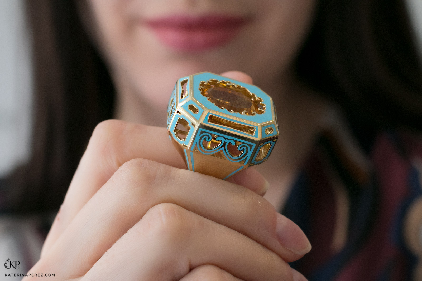 Aisha Baker 'Mystère' ring with citrine, enamel and yellow gold