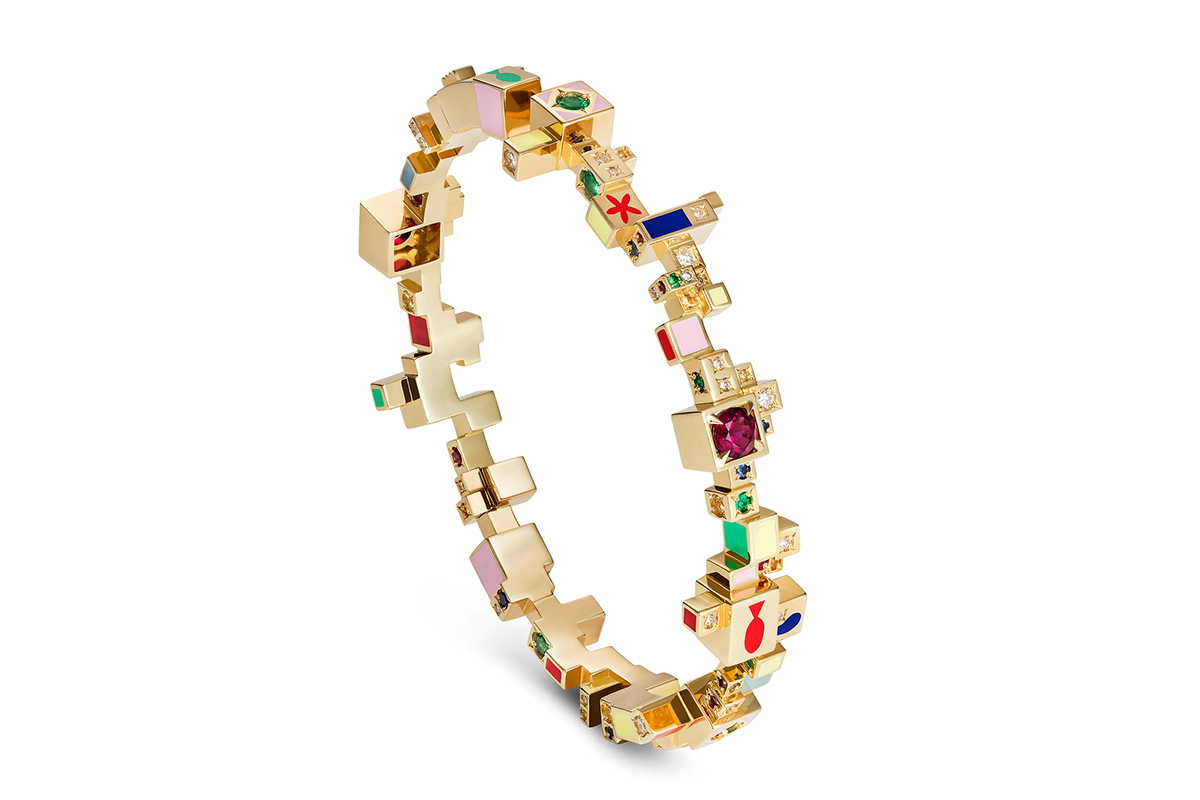 Aisha Baker 'Alcazar' bangle and in gemstones, enamel and yellow gold