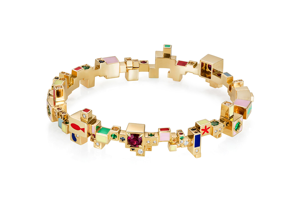 Aisha Baker 'Alcazar' bangle and in gemstones, enamel and yellow gold