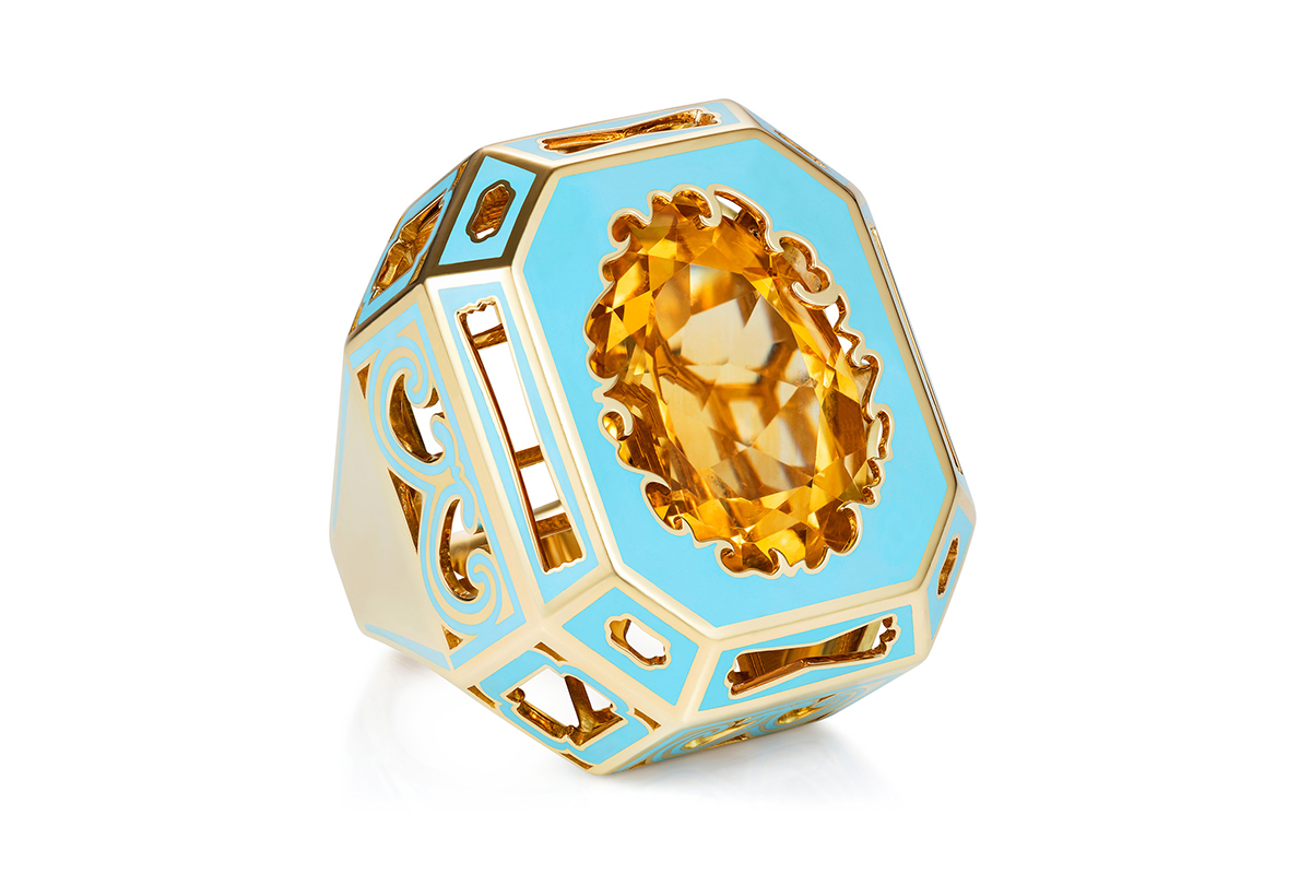 Aisha Baker 'Mystère' ring in citrine, enamel and yellow gold