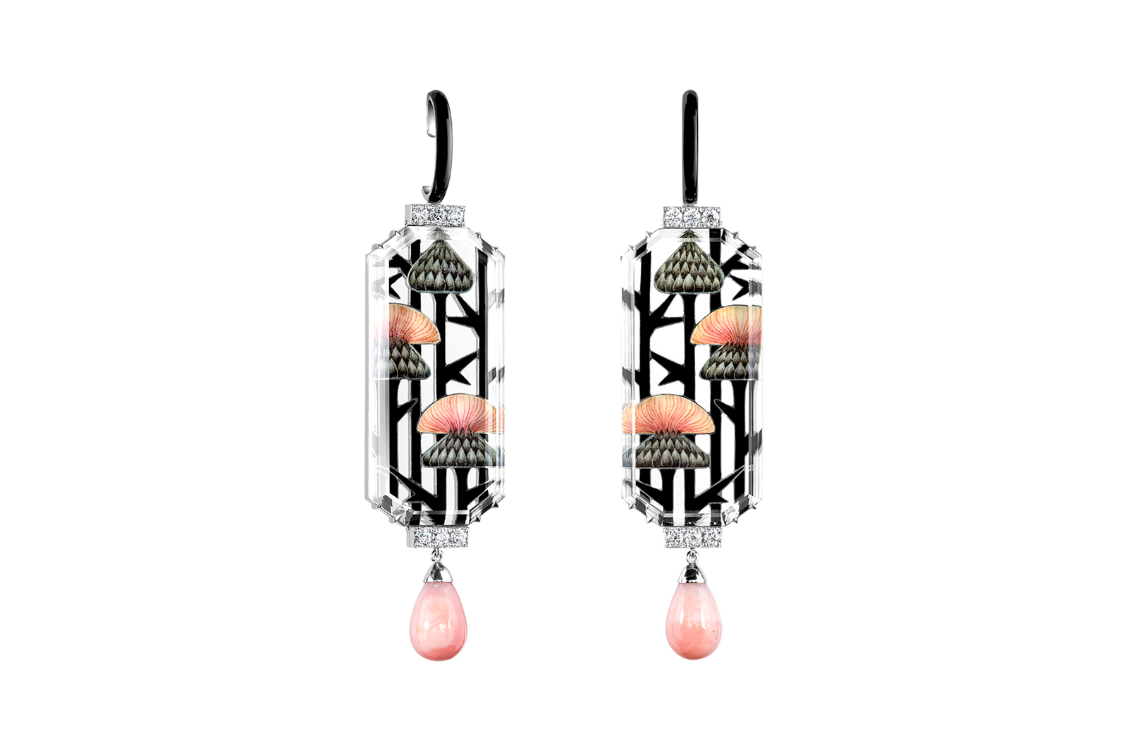  Ilgiz Fazulyanov 'Burdock' earrings with enamel, conch pearl, quartz and diamonds