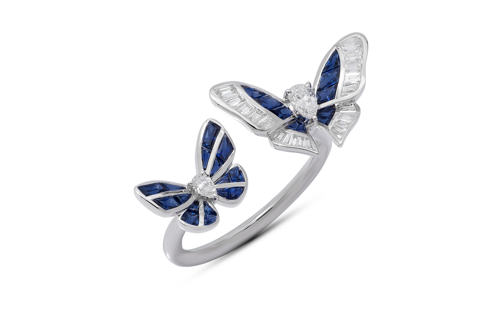 Stenzhorn 'Butterfly Lovers' sapphire and diamond double ring