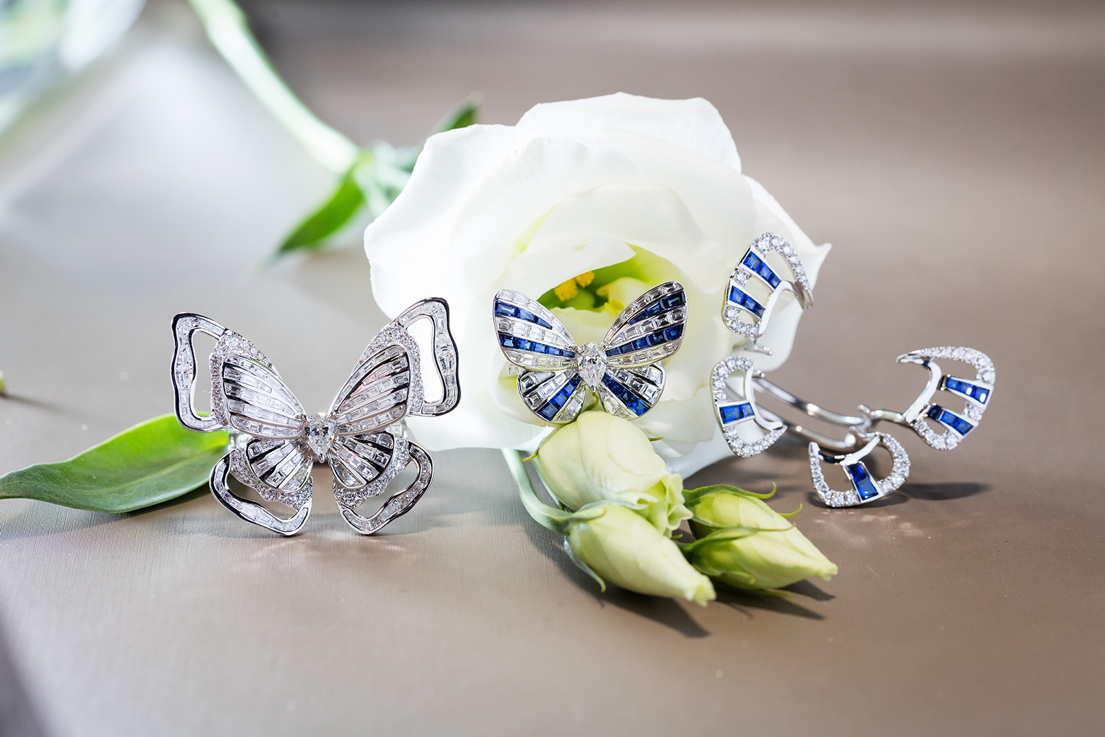  Stenzhorn 'Butterfly Lovers' sapphire and diamond rings with removable 'kimono' ring jackets